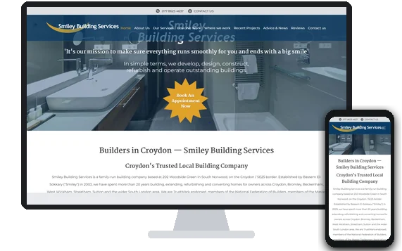 Smiley Building Services website, builders in Croydon, south London, designed by Simply Digital